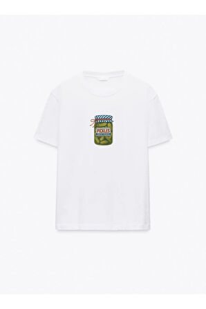 Pickles Baskılı Bisiklet Yaka Basic Trend Kadın T-shirt