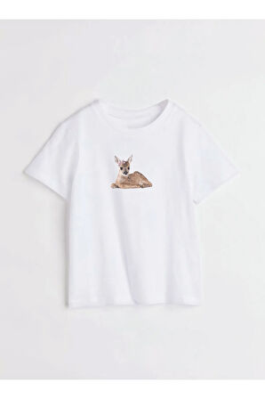 Ceylan Baskılı Bisiklet Yaka Basic Trend Kadın T-shirt