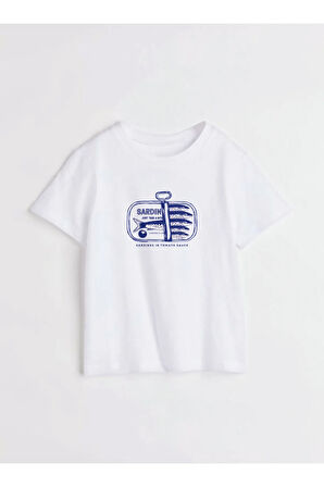 Sardines Baskılı Bisiklet Yaka Basic Trend Kadın T-shirt