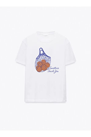 Sweetness Baskılı Bisiklet Yaka Basic Trend Kadın T-shirt