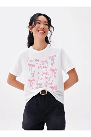 Living Proof Baskılı Bisiklet Yaka Basic Trend Kadın T-shirt