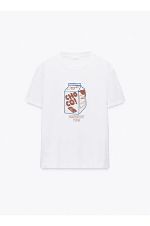 Choco! Baskılı Bisiklet Yaka Basic Trend Kadın T-shirt