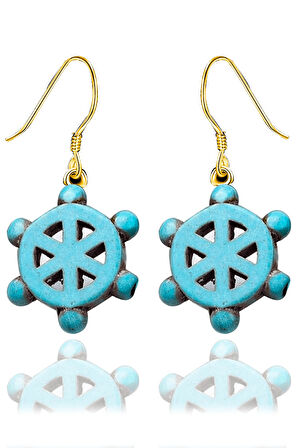 Sertifikalı Gold Gemi Dümeni Firuze Taşı Küpe (Turkuaz Taşı)