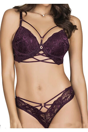 Kadın Vizon Pembe Taşlı Toparlayici Sütyen Takım 5025