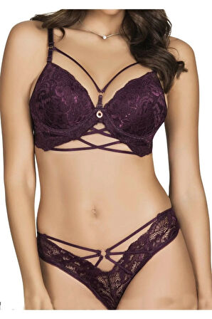 Kadın Vizon Pembe Taşlı Toparlayici Sütyen Takım 5025