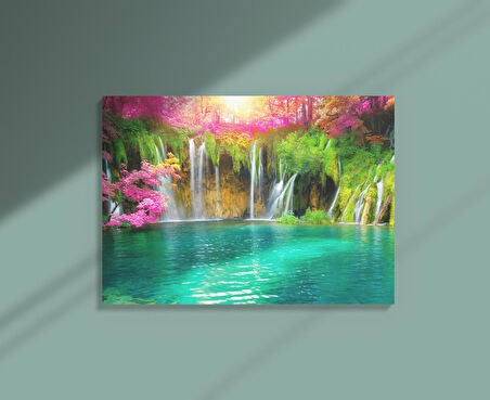 Plitvice Gölü Şelalesi Hırvatistan Dekoratif Yatay Kanvas Tablo