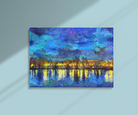Empresyonizm Akımı Van Gogh Stili Şehir Işıkları Dekoratif Yatay Kanvas Tablo