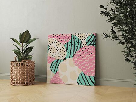 Soyut Pastel Pembe Yeşil Çilekler Dekoratif Kare Kanvas Tablo