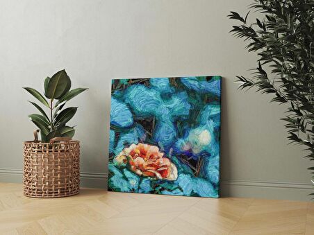 Mavilikler İçinde Gül Van Gogh Dekoratif Kare Kanvas Tablo