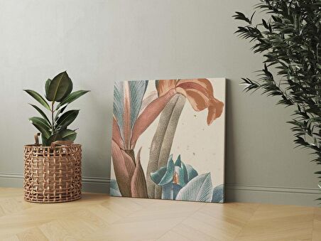 Vintage Floral İris Çiçeği Dekoratif Kare Kanvas Tablo