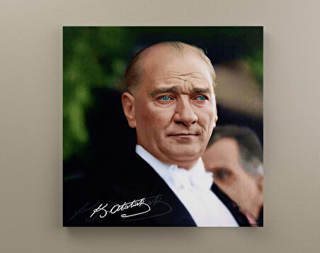 Mavi Gözlü Dev Mustafa Kemal ATATÜRK Portre Dekoratif Kare Kanvas Tablo