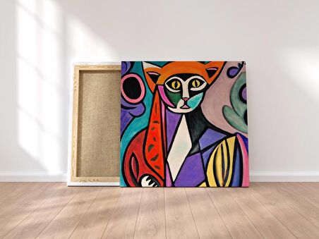 Soyut Kedi Kadın İllüstrasyon Picasso Dekoratif Kare Kanvas Tablo