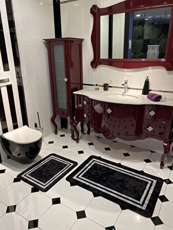 Tracy 2'li Lateks Taban Banyo Paspas Takımı -(EBAT 60X100 60X50) Siyah