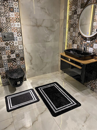 Tracy 2'li Lateks Taban Banyo Paspas Takımı -(EBAT 60X100 60X50) Siyah