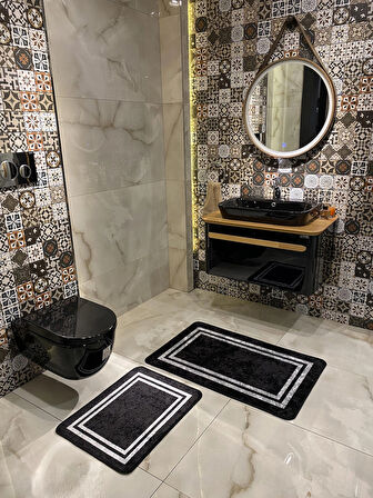 Tracy 2'li Lateks Taban Banyo Paspas Takımı -(EBAT 60X100 60X50) Siyah