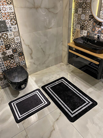Tracy 2'li Lateks Taban Banyo Paspas Takımı -(EBAT 60X100 60X50) Siyah