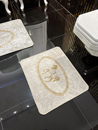 At Desen Horse Desenli 2'li Kaymaz Taban Banyo Paspas Takımı (60x100 - 60x50) Gold Altın