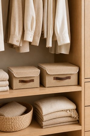 2'li Kapaklı Jüt Düzenleyici Seti S-M Boy Dolap İçi Raf Banyo Aksesuar ve Tekstil Saklama Kutusu