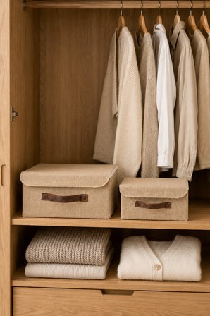2'li Kapaklı Jüt Düzenleyici S-L Boy Dolap İçi Raf Banyo Tekstil Aksesuar Organizer Saklama Kutusu