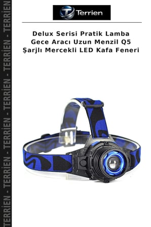 Delux Serisi Pratik Lamba Gece Aracı Uzun Menzil Q5 Şarjlı Mercekli LED Kafa Feneri
