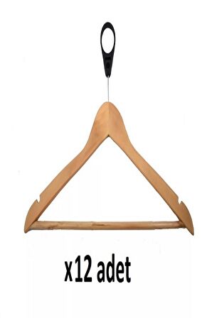 Plastik Halkalı Otel Tipi Ahşap Askı 12 Adet