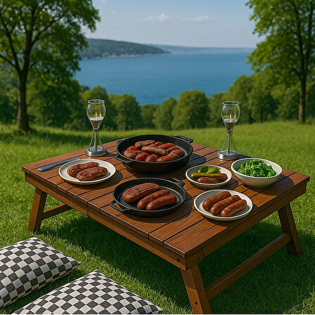 Kamp - Piknik - Balkon - Bahçe - Yemek Masası - Ceviz Renk - 
