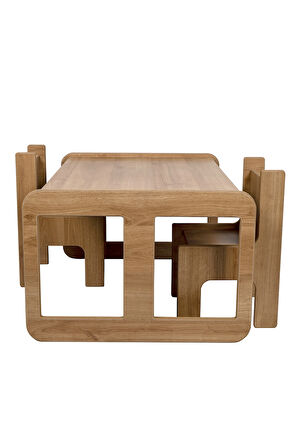 Industrial Living 2 Kişilik Çocuk Masası – Ceviz MDF - Kırmızı Çekmeceli