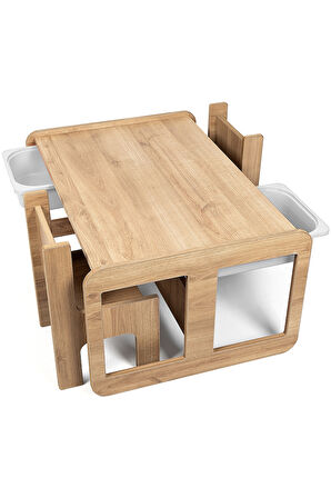 Industrial Living 2 Kişilik Çocuk Masası – Ceviz MDF - Beyaz Çekm