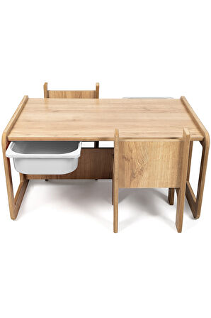 Industrial Living 2 Kişilik Çocuk Masası – Ceviz MDF - Beyaz Çekm