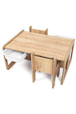 Industrial Living 2 Kişilik Çocuk Masası – Ceviz MDF - Beyaz Çekm