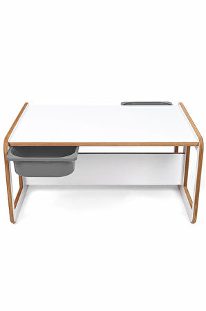 Industrial Living 2 Kişilik Çocuk Masası – Beyaz MDF - Gri Çekmeceli