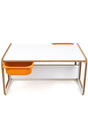 Industrial Living 2 Kişilik Çocuk Masası – Beyaz MDF - Turuncu Çekmeceli