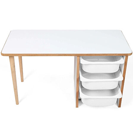 Industrial Living 3 Çekmeceli Çocuk Etkinlik Masası - Beyaz MDF - Beyaz Çekmeceli