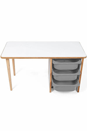 Industrial Living 3 Çekmeceli Çocuk Etkinlik Masası - Beyaz MDF - Gri Çekmeceli