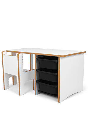 Industrial Living 3 Çekmeceli Çocuk Etkinlik Masası - Beyaz MDF 