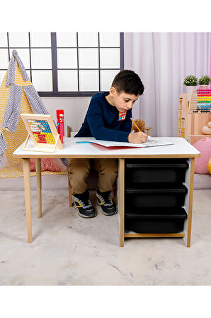 Industrial Living 3 Çekmeceli Çocuk Etkinlik Masası - Beyaz MDF 