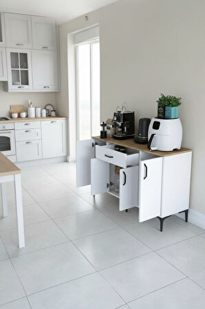 Modern MDF Mutfak Dolabı 120 cm, Geniş Saklama Alanı, Kahve Köşesi