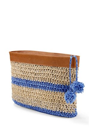Kadın Çizgili Clutch & Small Bag Bej & Mavi Renk, Fermuarlı