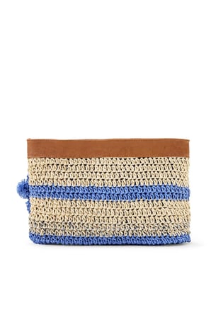 Kadın Çizgili Clutch & Small Bag Bej & Mavi Renk, Fermuarlı
