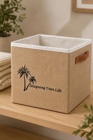 Jüt Dolap Düzenleyici Saklama Kutusu 20x20x20 cm Katlanabilir Çok Amaçlı Organizer Sepet