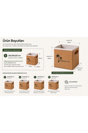 Jüt Dolap Düzenleyici Saklama Kutusu 20x20x20 cm Katlanabilir Çok Amaçlı Organizer Sepet