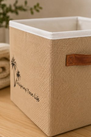Jüt Dolap Düzenleyici Saklama Kutusu 25x25x25 cm Katlanabilir Çok Amaçlı Organizer Sepet