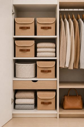 2li Kapaklı Jüt Organizer Kutu Seti 20x20x20 cm Katlanabilir Düzenleme Kutusu Organizer Seti Dolap, Raf ve Banyo Düzeni İçin