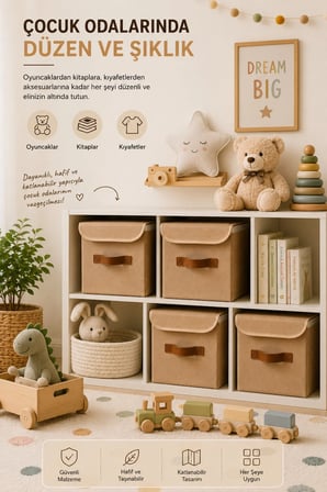 2li Kapaklı Jüt Organizer Kutu Seti 20x20x20 cm Katlanabilir Düzenleme Kutusu Organizer Seti Dolap, Raf ve Banyo Düzeni İçin