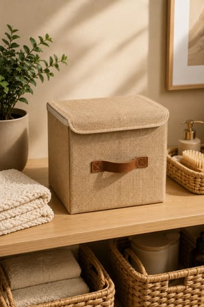Kapaklı Jüt Saklama Kutusu 25x25x25 cm Katlanabilir Dolap Düzenleyici Raf Organizer