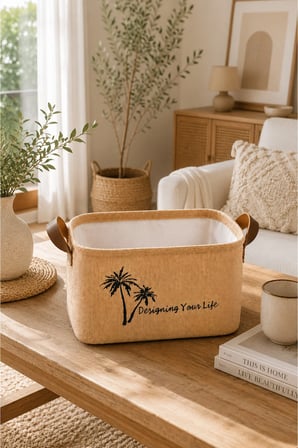 Jüt Kumaş Düzenleyici Sepet 30x21x18 cm Açık Ağızlı Organizer Sepeti Raf Dolap Banyo Düzenleyici