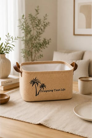 Jüt Kumaş Düzenleyici Sepet 24x17x14 cm Açık Ağızlı Organizer Sepeti Raf Dolap Banyo Düzenleyici