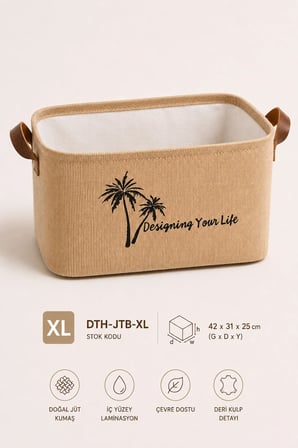 Jüt Kumaş Düzenleyici Sepet 34x24x20 cm Açık Ağızlı Organizer Sepeti Raf Dolap Banyo Düzenleyici