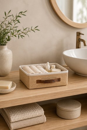 Kapaksız Jüt Düzenleyici S Boy 26x20x10 cm Dolap İçi Raf Banyo Aksesuar Organizer Saklama Kutusu