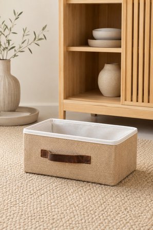 Kapaksız Jüt Düzenleyici Sepet M Boy 30x23x13 cm Dolap İçi Raf Banyo Organizer Saklama Kutusu